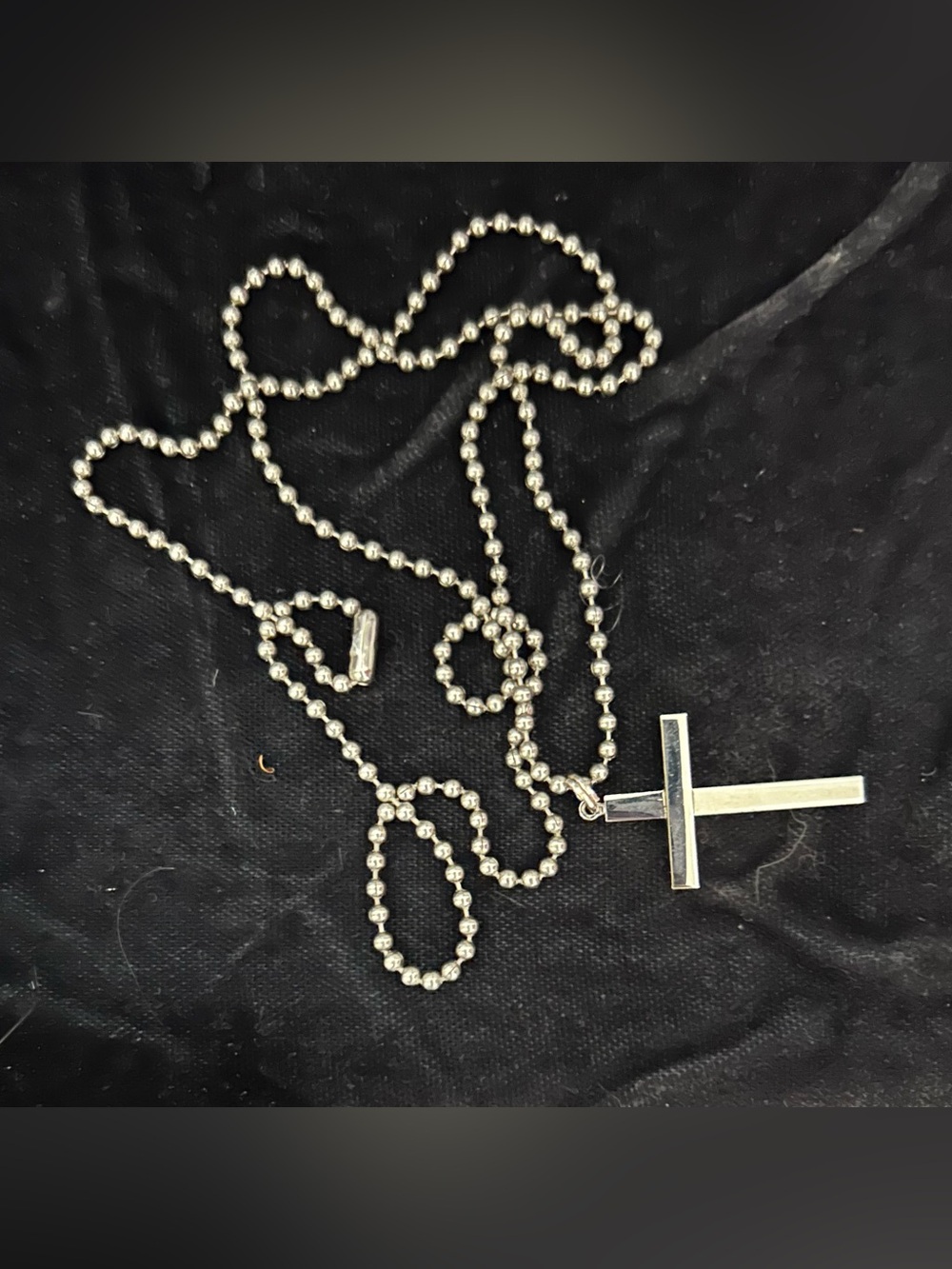 Silver tone Ball Chain Cross Necklace